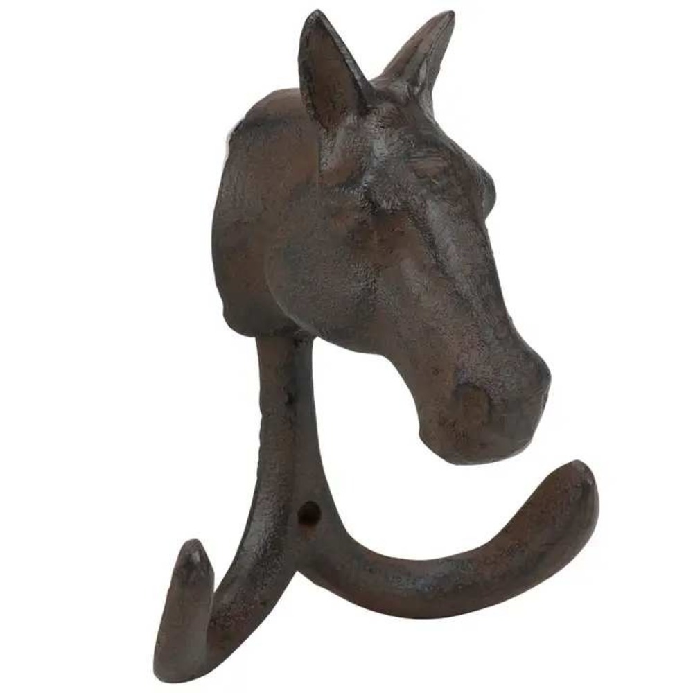 Cast Iron Horse Head Double Wall Hook Rustic Equestrian Cottage Farmhouse Decor